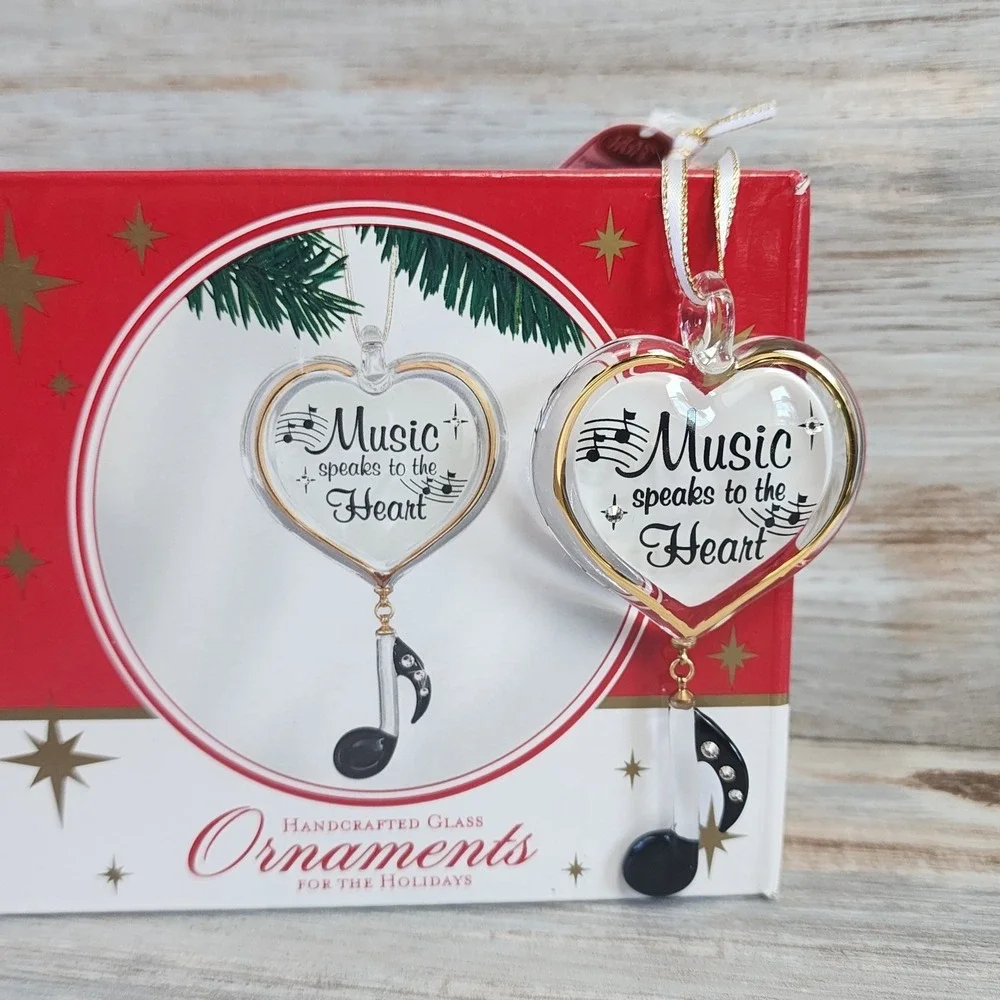 Glass Baron Music Speaks to the Heart Glass Ornament W3 563 Musical Note Heart